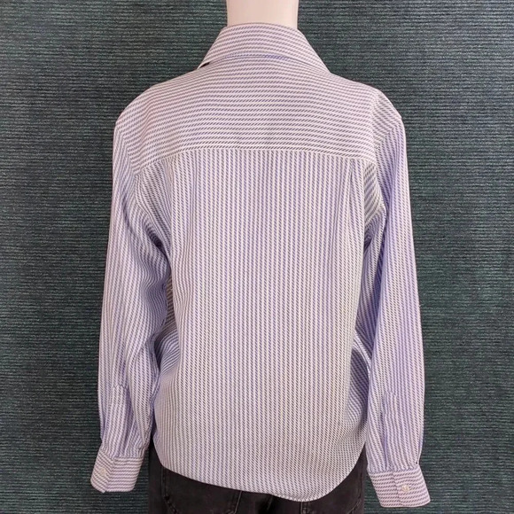 Talbot's 100% Cotton Wrinkle Resistant Blue & White Striped Blouse Vintage 90s - Picture 4 of 9